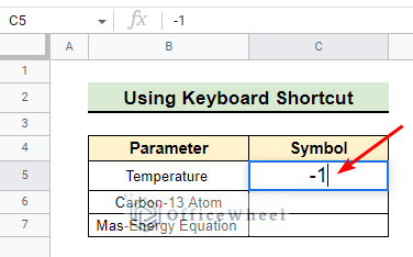 Use of keyboard shortcut to insert subscript in Google Sheets